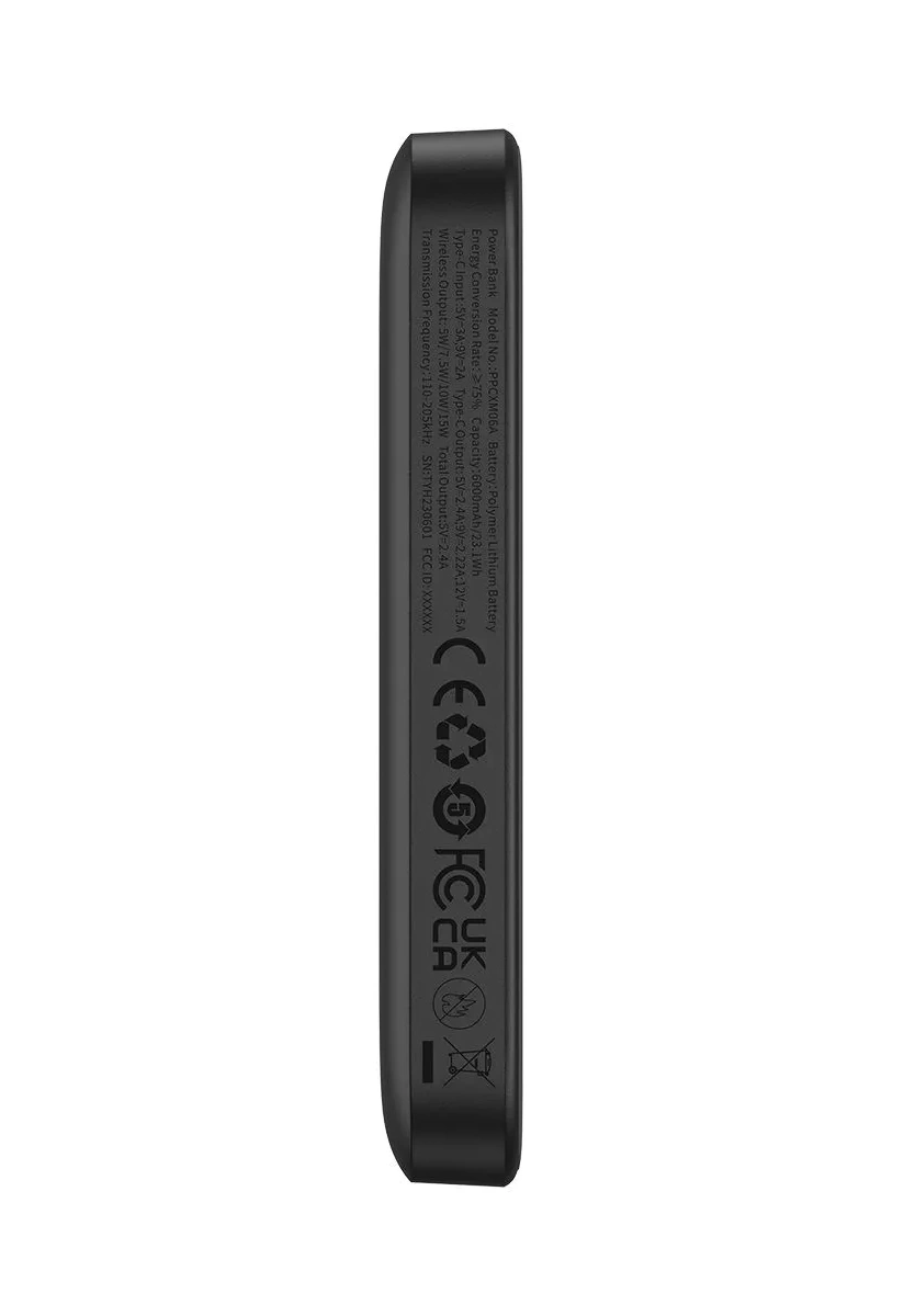 Внешний аккумулятор Baseus Magnetic Mini Air Wireless Fast Charge Power Bank 6000mah 20W с кабелем, Чёрный (P10059003112-00). Фото 7