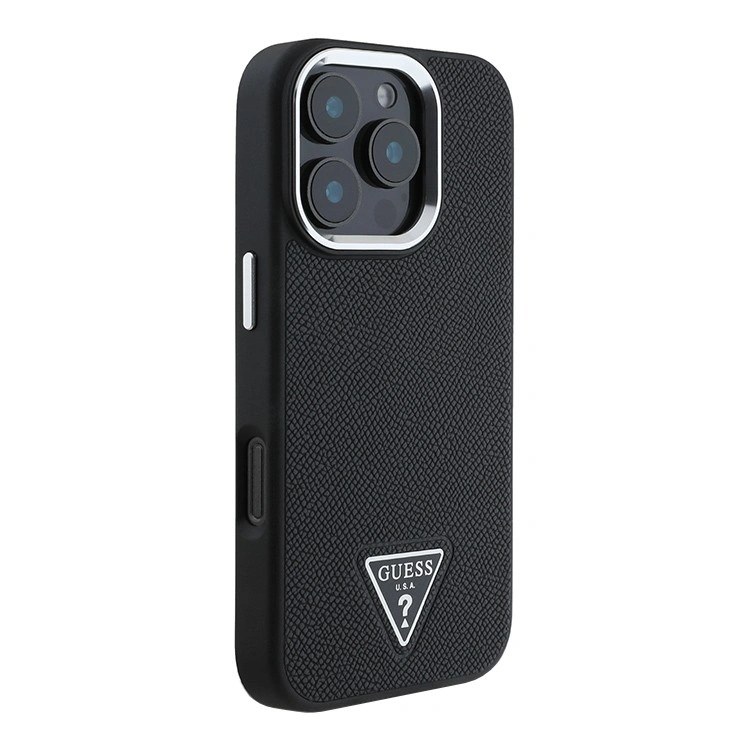 Накладка Guess для iPhone 16 Pro Max PU Grained leather Triangle metal logo Hard (MagSafe), Black (GUHMP16XPGTSPSK). Фото 2