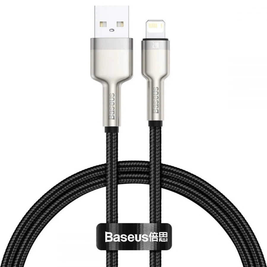 Кабель Baseus Cafule Series Metal Data Cable USB to IP 2.4A 1м, Чёрный (CALJK-A01). Фото 1
