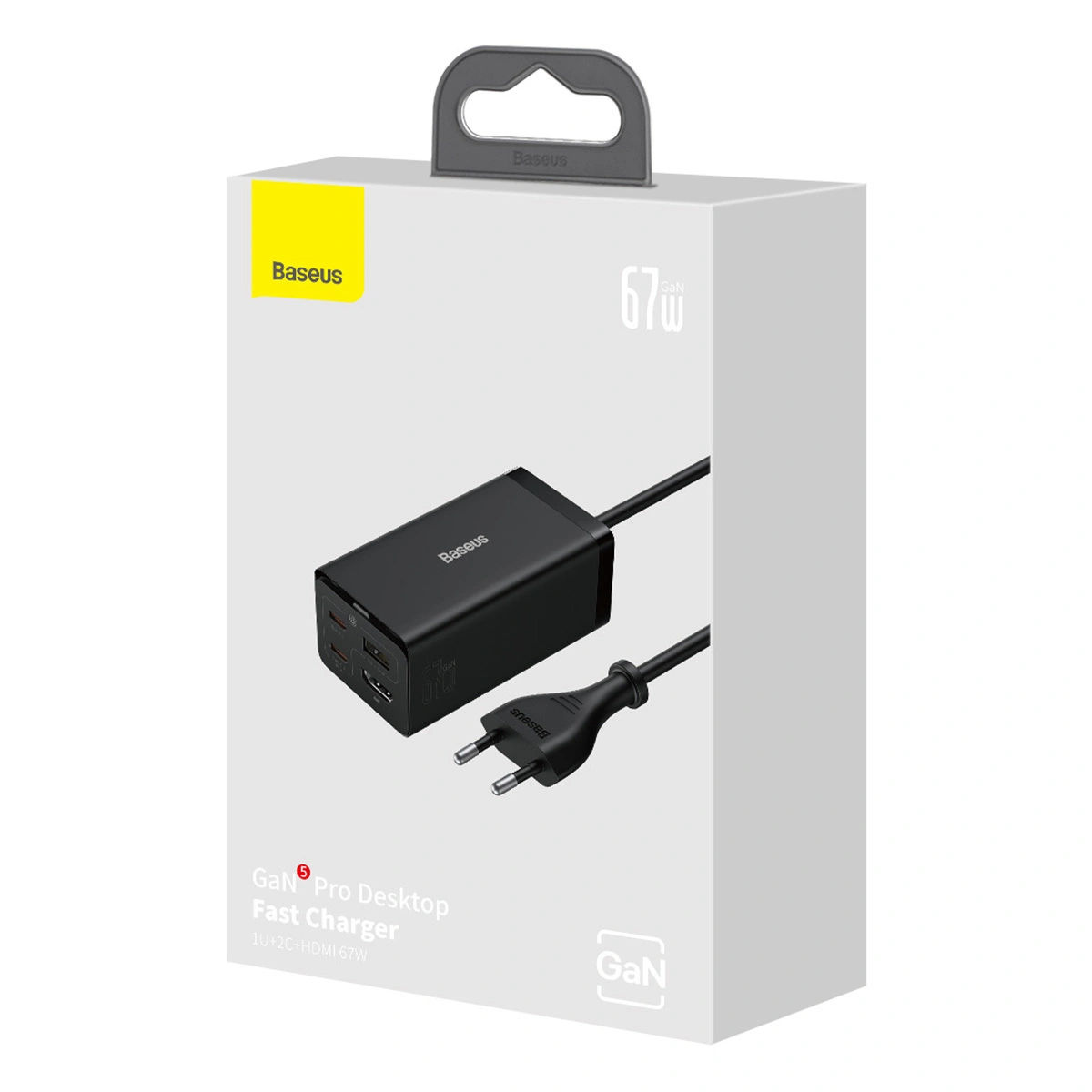 Сетевое зарядное устройство Baseus GaN5 Pro Desktop Fast Charger 1U+2C+HDMI 67W с кабелем Type-C to Type-C 100W (20V/5A) 1.5m, Чёрное (CCGP110201). Фото 7