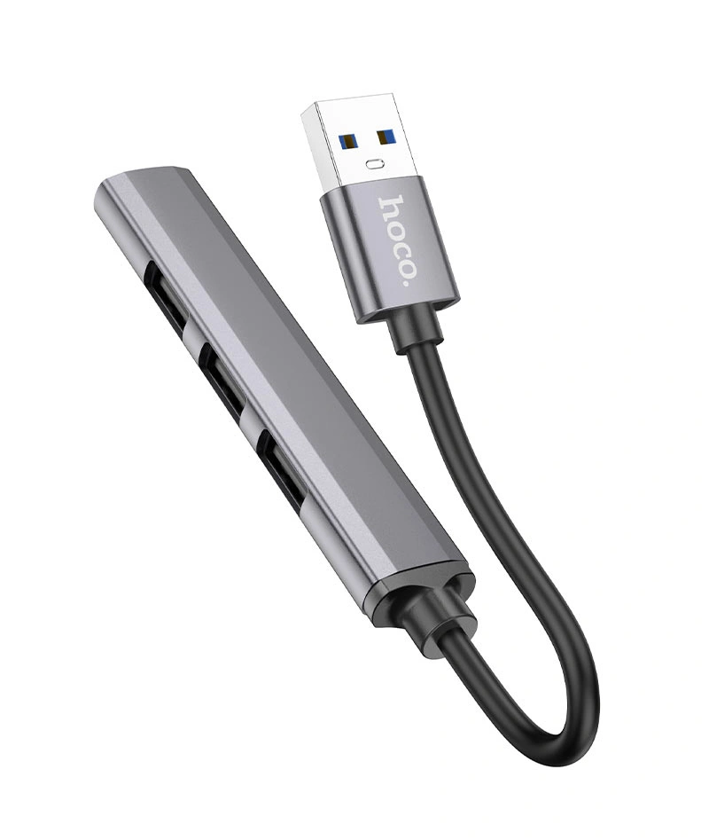 Хаб Hoco HB26 (USB-A to USB-A 3.0*1+ USB-A 2.0*3), Серый металлик. Фото 4