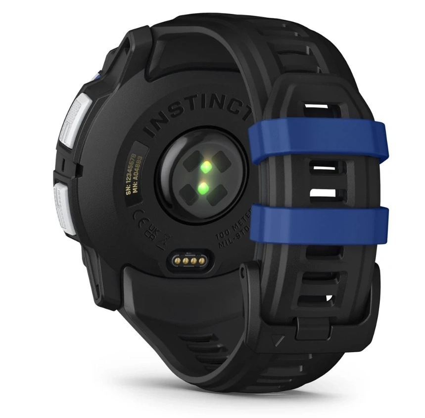 Умные часы Garmin Instinct 3 50mm, Solar, Белый камень/силиконовым ремешком: чёрный / ярко-синий (010-02935-43). Фото 6