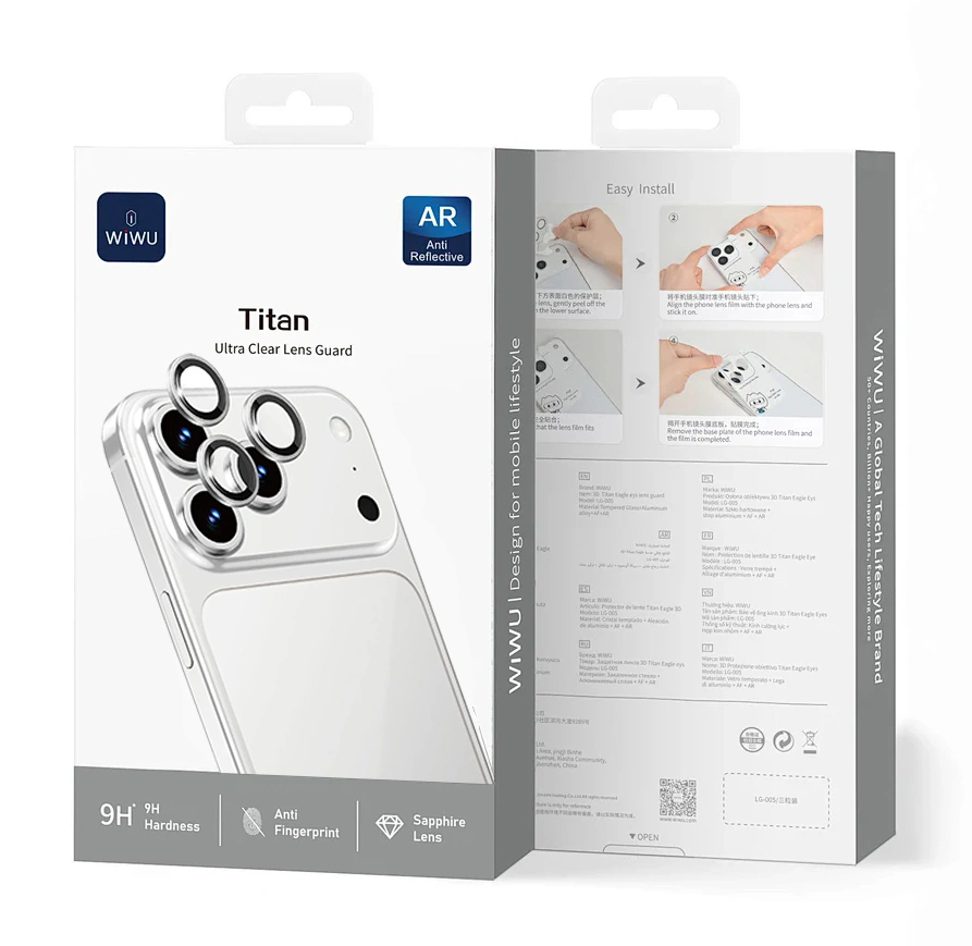 Защитное стекло на камеру Wiwu для iPhone 17 Pro /17 Pro Max Titan Ultra Clear Lens Guard, Серое. Фото 1