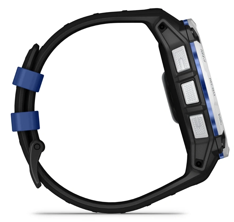 Умные часы Garmin Instinct 3 50mm, Solar, Белый камень/силиконовым ремешком: чёрный / ярко-синий (010-02935-43). Фото 5