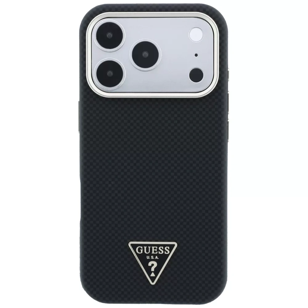 Накладка Guess для iPhone 18 Pro Max / 17 Pro Max PU Carbon SW Triangle Met logo&Cam Hard (MagSafe), Black (GUHMP18X6PWKSGTK). Фото 3