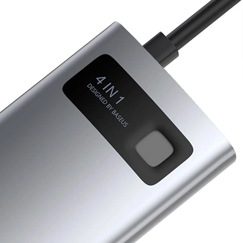 Хаб Baseus Metal Gleam Series 4-in-1 USB 3.0, USB 2.0, HDMI, USB-C PD, Серый (CAHUB-CY0G). Фото 6