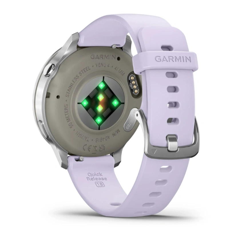 Умные часы Garmin Venu 4 41мм Серебристые с сиренево-голубым силиконовым ремешком (010-03013-41). Фото 6