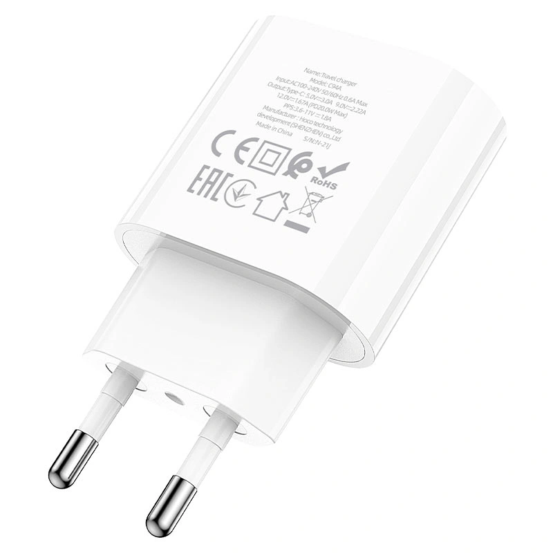 Сетевое зарядное устройство Hoco C94A Metro single port PD20W, Белое. Фото 3