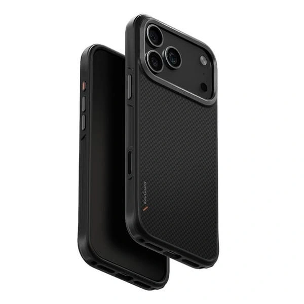 Накладка Uniq KEVA Aramid Fiber MagSafe для iPhone 17 Pro, Чёрный карбон (IP6.3P(2025)-KEVAMCBLK). Фото 1