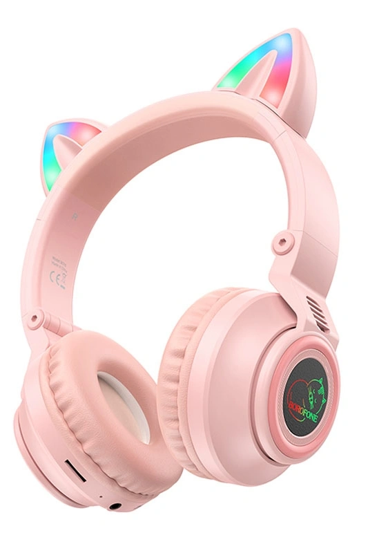 Беспроводные наушники Borofone BO18 Cat ear, Розовые. Фото 1