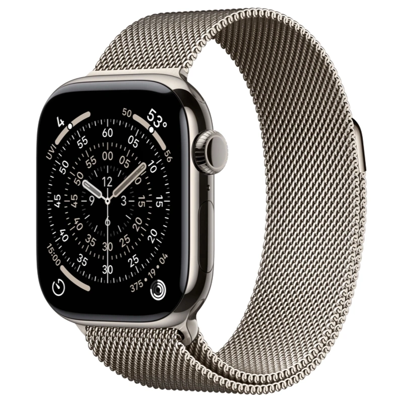 Apple Watch Series 11 GPS + Cellular, 46 мм, Natural Titanium, Миланская петля "Natural", M/L (MFD04). Фото 1