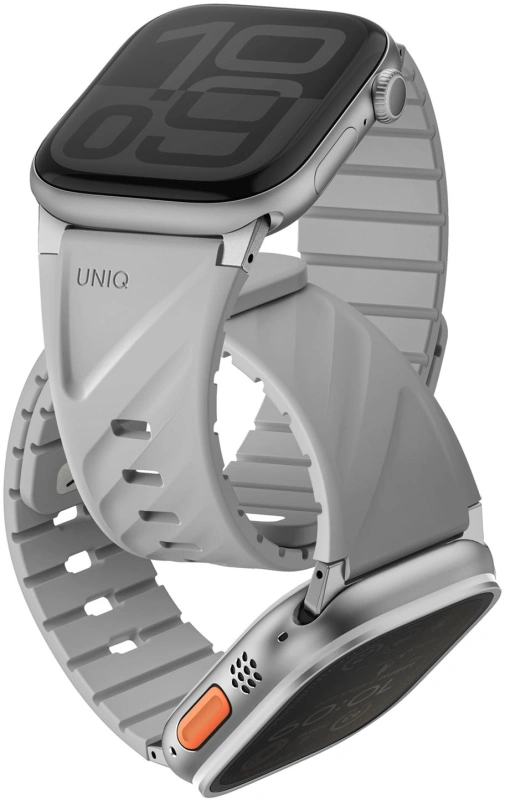 Ремешок Uniq FLUO Silicone Rubber для Apple Watch 44/45/49мм, Mist Grey (49-40MM-FLUOMGRY). Фото 1