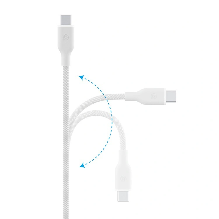 Кабель EnergEA Bazic GoCharge Weave USB-C to USB-C 60Вт 480 Мбит/с, Плетёный белый 1.5м (CBL-GCWE-WHT150). Фото 3