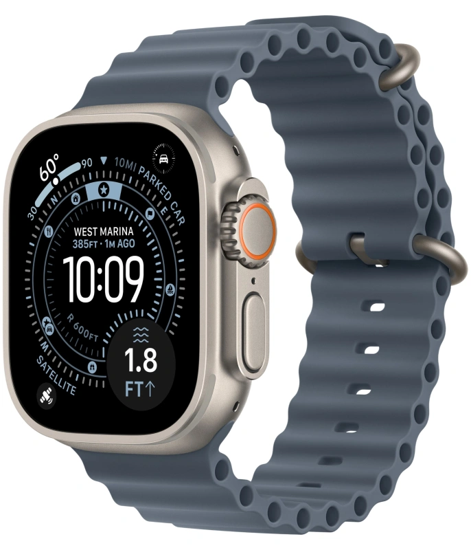 Apple Watch Ultra 3 (2025) GPS+Cellular 49mm, Natural Titanium ремешок "Anchor Blue Ocean Band" один размер 130-200 mm (MEWH4). Фото 1