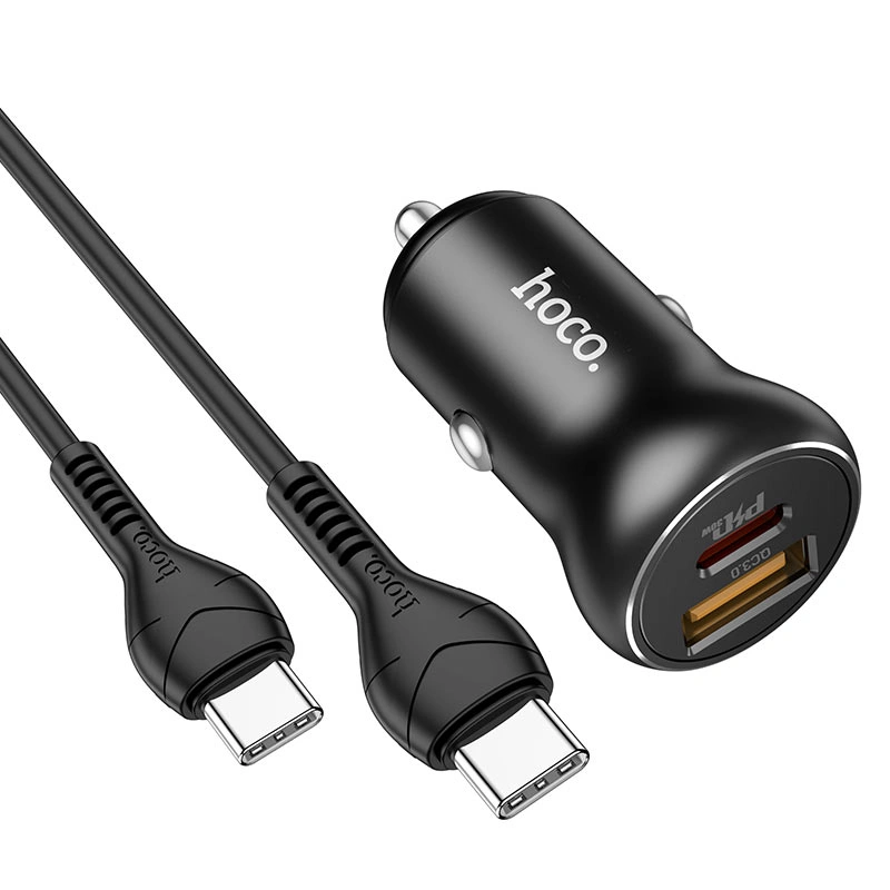 Автомобильное зарядное устройство Hoco NZ5 Smooth road PD30W+QC3.0, Black. Фото 1