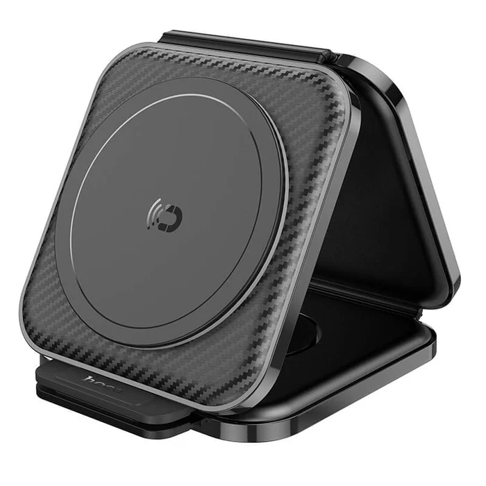 Беспроводное зарядное устройство Hoco Folding Magnetic Wireless Fast Charger CQ4 3in1, Чёрное. Фото 3