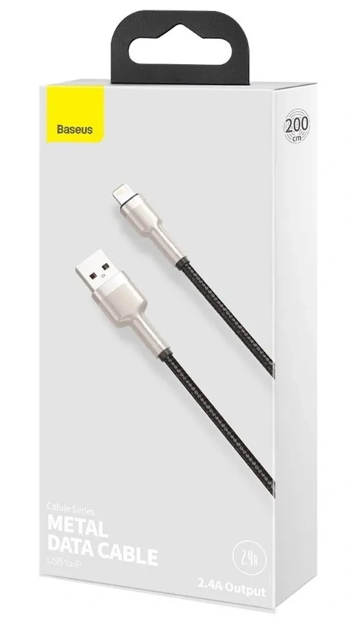 Кабель Baseus Cafule Series Metal Data Cable USB to IP 2.4A 1м, Чёрный (CALJK-A01). Фото 3