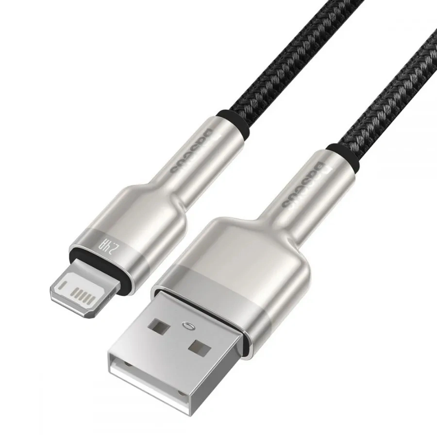 Кабель Baseus Cafule Series Metal Data Cable USB to IP 2.4A 1м, Чёрный (CALJK-A01). Фото 2