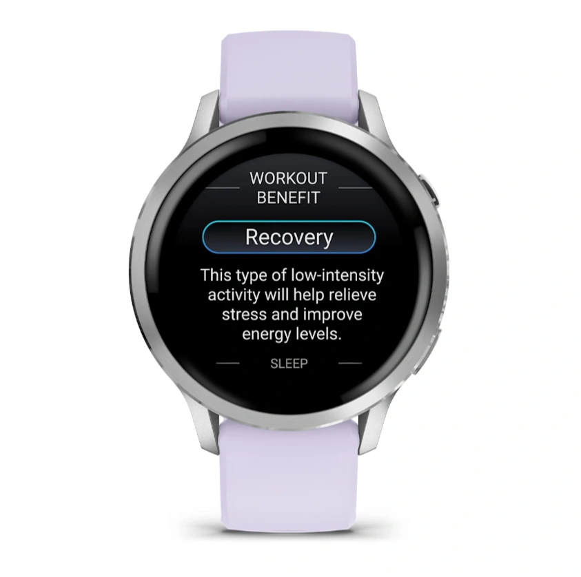 Умные часы Garmin Venu 4 41мм Серебристые с сиренево-голубым силиконовым ремешком (010-03013-41). Фото 2