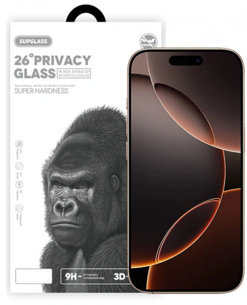Защитное стекло SupGlass для iPhone 16 Pro Max 3D XC-12/SG-12 (Анти-шпион), Чёрное. Фото 1