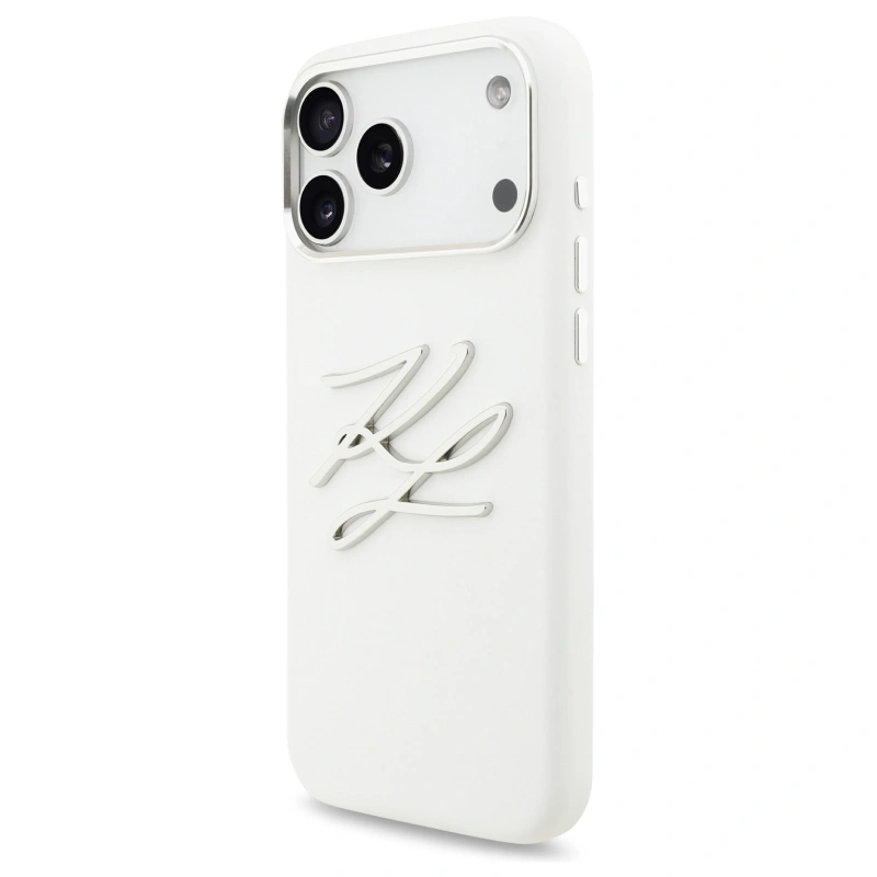 Накладка Lagerfeld для iPhone 17 Pro Max Liquid Silicone Initials Metal Logo & Camera Hard, White KLHCP17XSMCKLMCLH). Фото 2