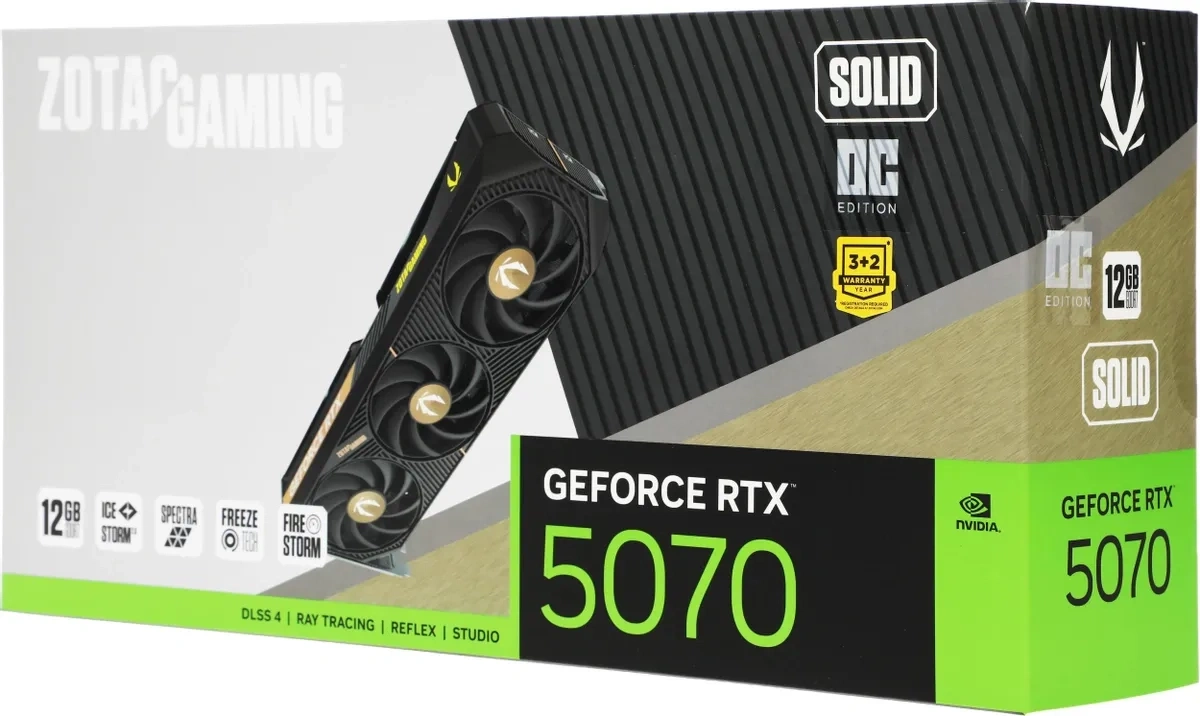 Видеокарта ZOTAC GeForce RTX 5070 GAMING SOLID OC 12GB GDDR7 192 bit PCIe 5.0. Фото 5