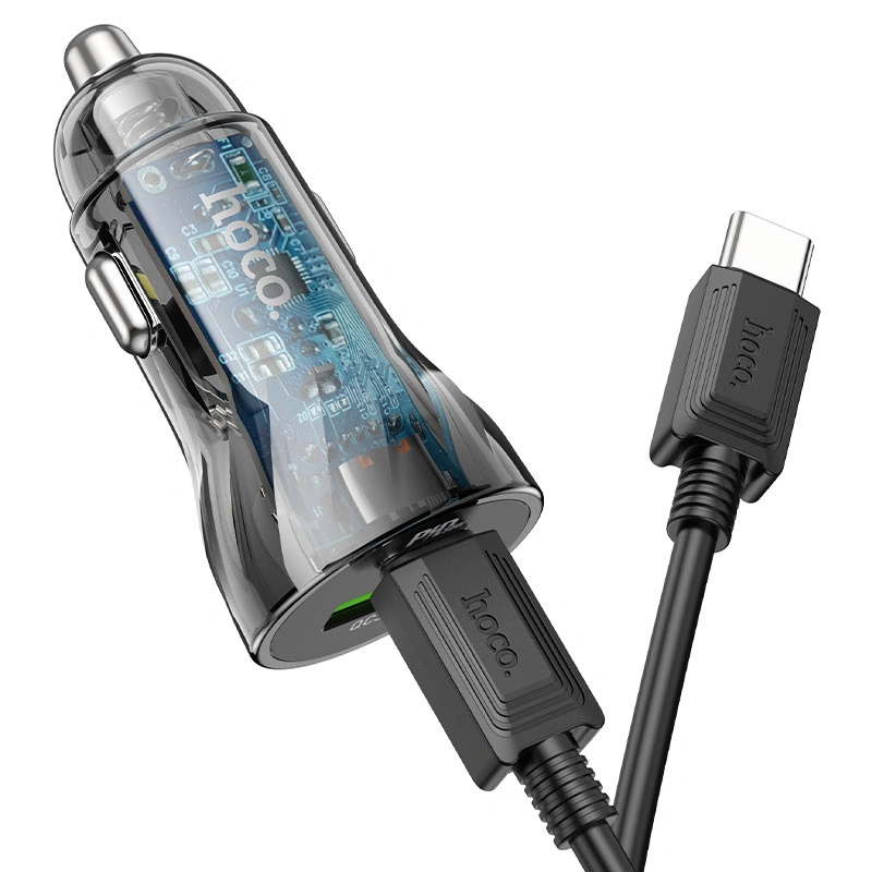 Автомобильное зарядное устройство Hoco Z47A Transparent Discovery Edition PD30W+QC 3.0, Black. Фото 1