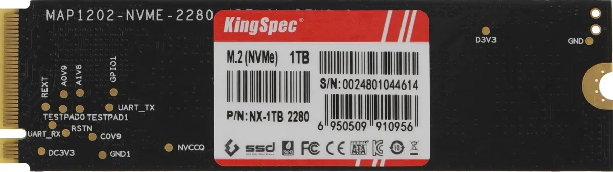 SSD накопитель KINGSPEC NX-1TB 1ТБ, M.2 2280, PCIe 3.0 x4, NVMe, M.2. Фото 3