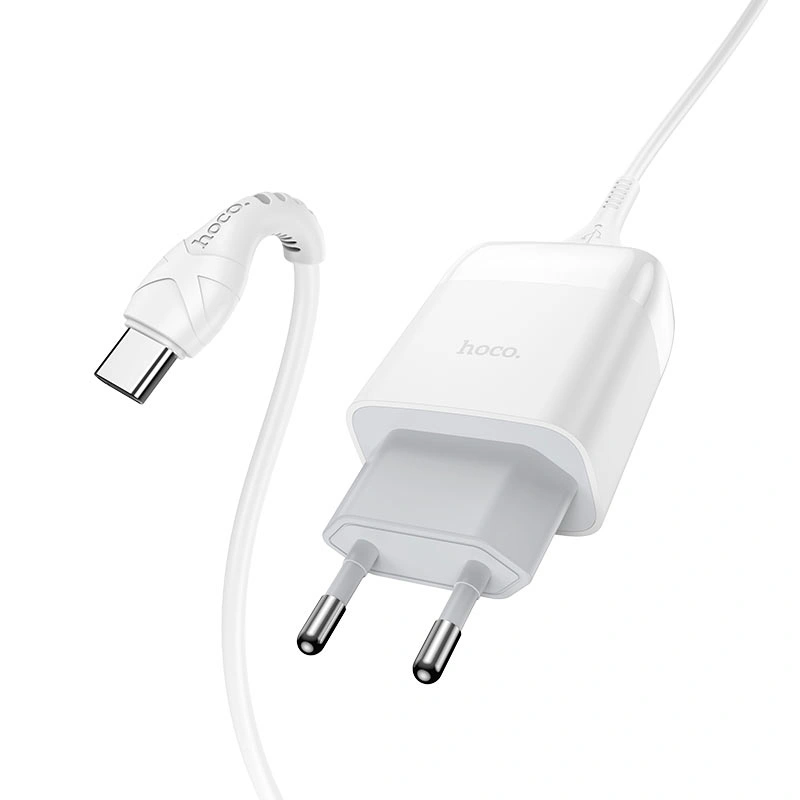 Сетевое зарядное устройство Hoco C72Q Glorious 1xUSB, 3А, 18W, QC3.0 + USB кабель Type-C, 1м, Белый. Фото 1