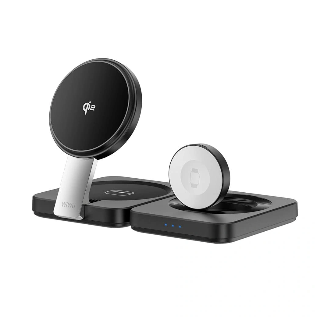 Беспроводное зарядное устройство Wiwu 3in1 Qi2.0 Folding Wireless Charger, Чёрное (Wi-W028). Фото 2