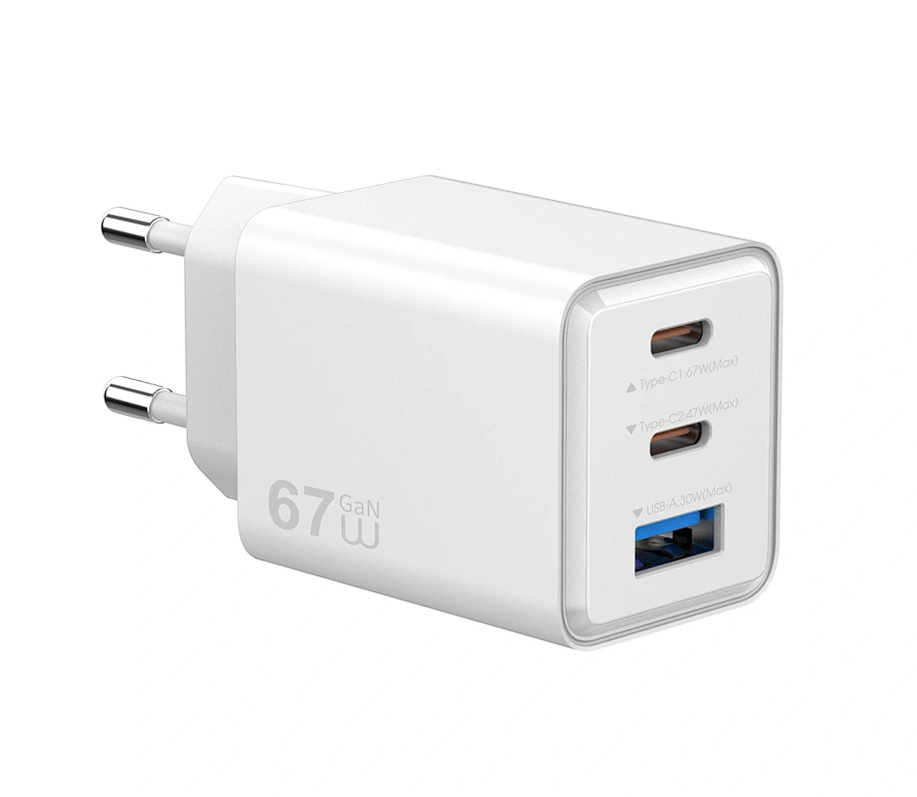 Сетевое зарядное устройство Wiwu Cube 67W 2C+A GaN Fast Charger Wi-G026, Белое. Фото 2