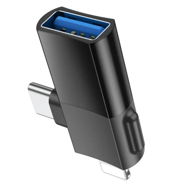 Переходник Hoco UA17 2-in-1 USB-A to Lightning/Type-C, Чёрный. Фото 3