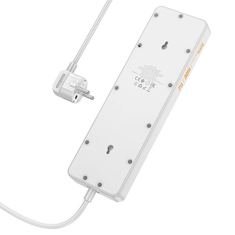 Сетевой фильтр Hoco AC13A Talento, 3*USB-A, 5*AC розеток, 1*USB-C, 1.5 м, 2500W DC17W, White. Фото 3
