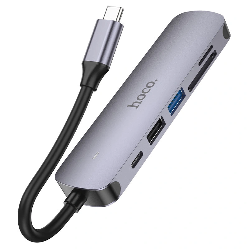 Хаб Hoco HB28 6in1 (HDTV+PD+USB3.0+USB2.0+SD+TF), Grey. Фото 2