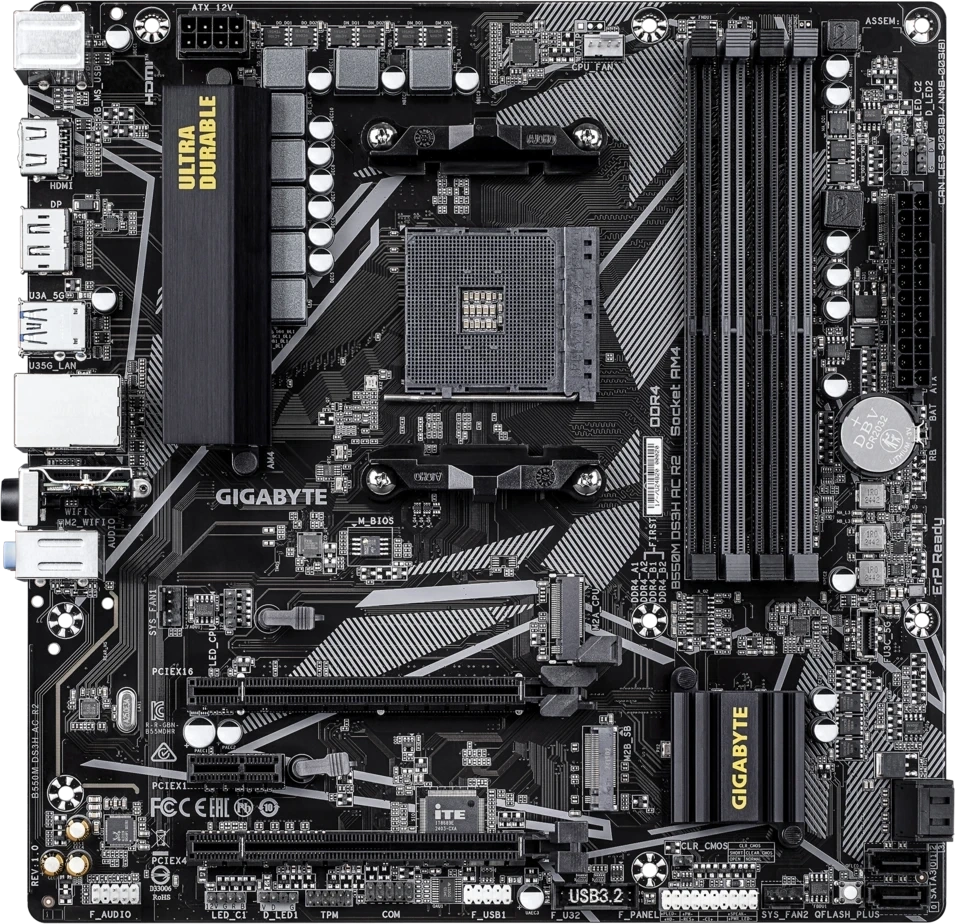 Материнская плата Gigabyte B550M DS3H AC R2 (AM4, Micro-ATX). Фото 1