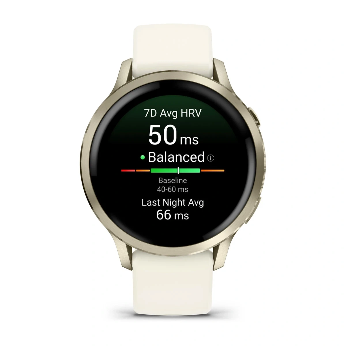 Умные часы Garmin Venu 4 41мм  Лунно-золотистые с силиконовым ремешком цвета слоновой кости (010-03013-00). Фото 2