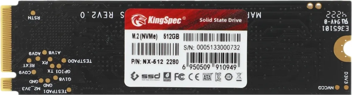 SSD накопитель KINGSPEC NX-512 512ГБ, M.2 2280, PCIe 3.0 x4, NVMe, M.2. Фото 4