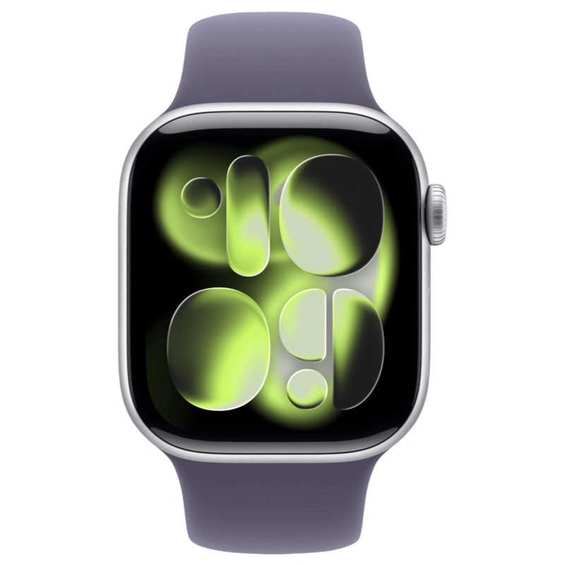 Apple Watch Series 11, 42 мм, алюминий цвета «Silver», спортивный ремешок "Purple Fog", M/L (MEU74). Фото 2