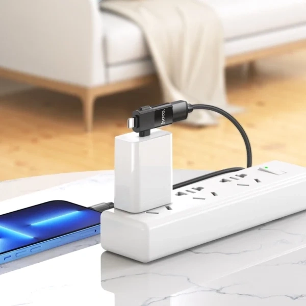 Переходник Hoco UA17 2-in-1 USB-A to Lightning/Type-C, Чёрный. Фото 4