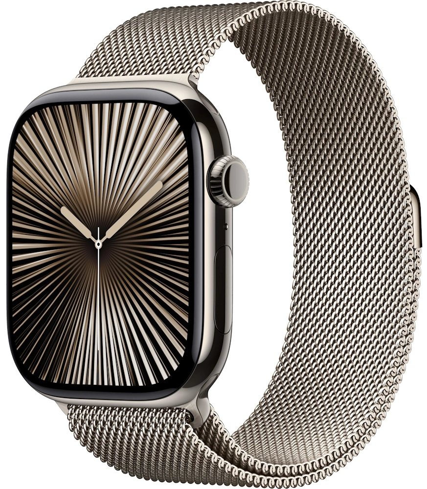 Apple Watch Series 10 GPS + Cellular, 46 мм, Natural Titanium, Миланская петля "Natural", размер M/L (MWYC3). Фото 1