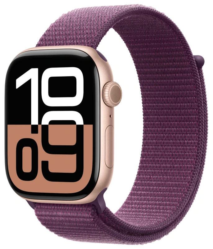 Apple Watch Series 10 LTE, 46 мм, алюминий цвета «розовое золото», спортивный браслет цвета "Plum" (MWY83). Фото 1