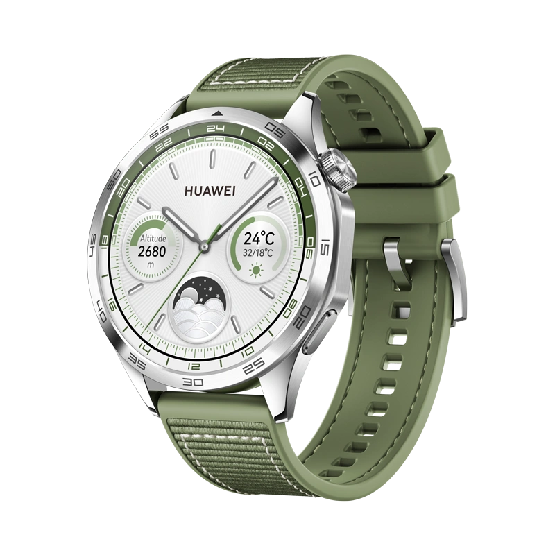 Умные часы Huawei Watch GT 4 46mm, Зелёный/Зелёный плетённый ремешок (PNX-B19). Фото 1