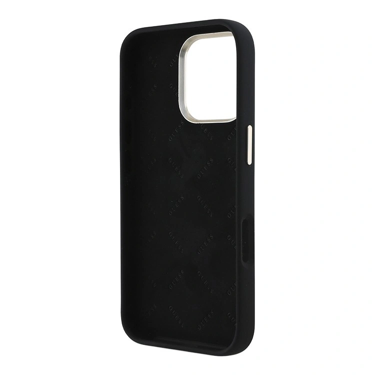 Накладка Guess для iPhone 16 Pro Max Liquid silicone Gold metal logo & Camera frame Hard Black (GUHCP16XSMBSLK). Фото 3
