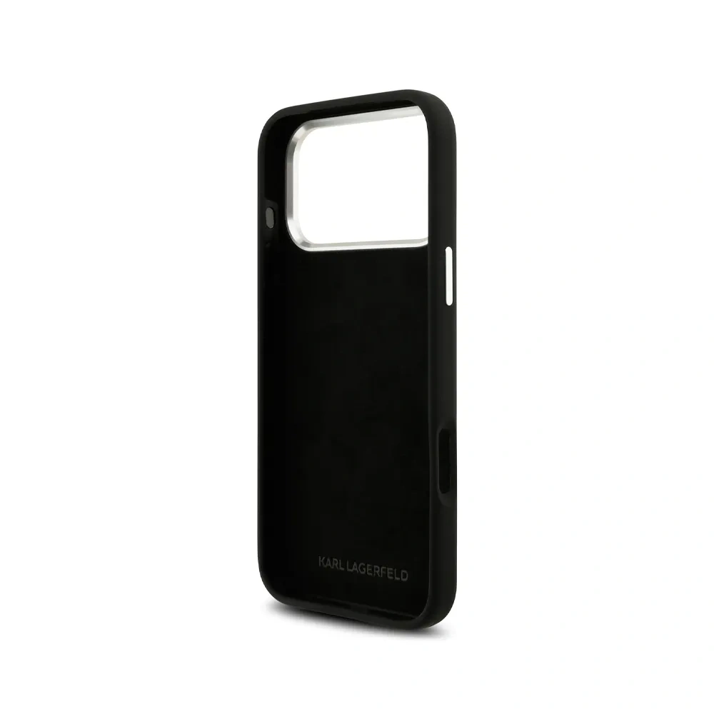 Накладка Lagerfeld для iPhone 17 Pro Liquid Silicone Initials Metal Logo & Camera, Чёрная (KLHCP17LSMCKLMCLK). Фото 3