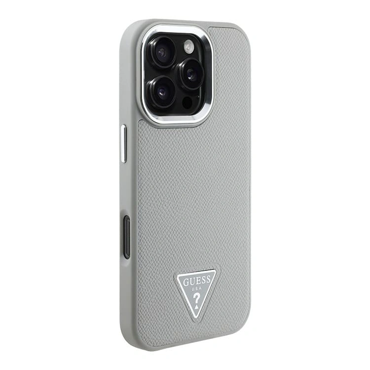 Накладка Guess для iPhone 16 Pro Max PU Grained leather Triangle metal logo Hard (MagSafe), Beige (GUHMP16XPGTSPSE). Фото 4