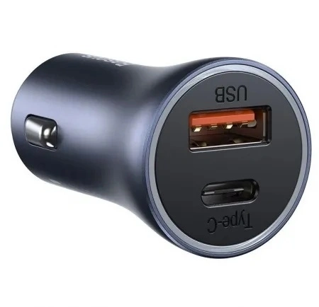 Автомобильное зарядное устройство Baseus Golden Contactor Pro Dual Quick Charger Car Charger U+C 40W (TZCCJD-B0G) With Baseus Simple Wisdom Data Cable Type-C to iP 1m, Тёмно-серое. Фото 5
