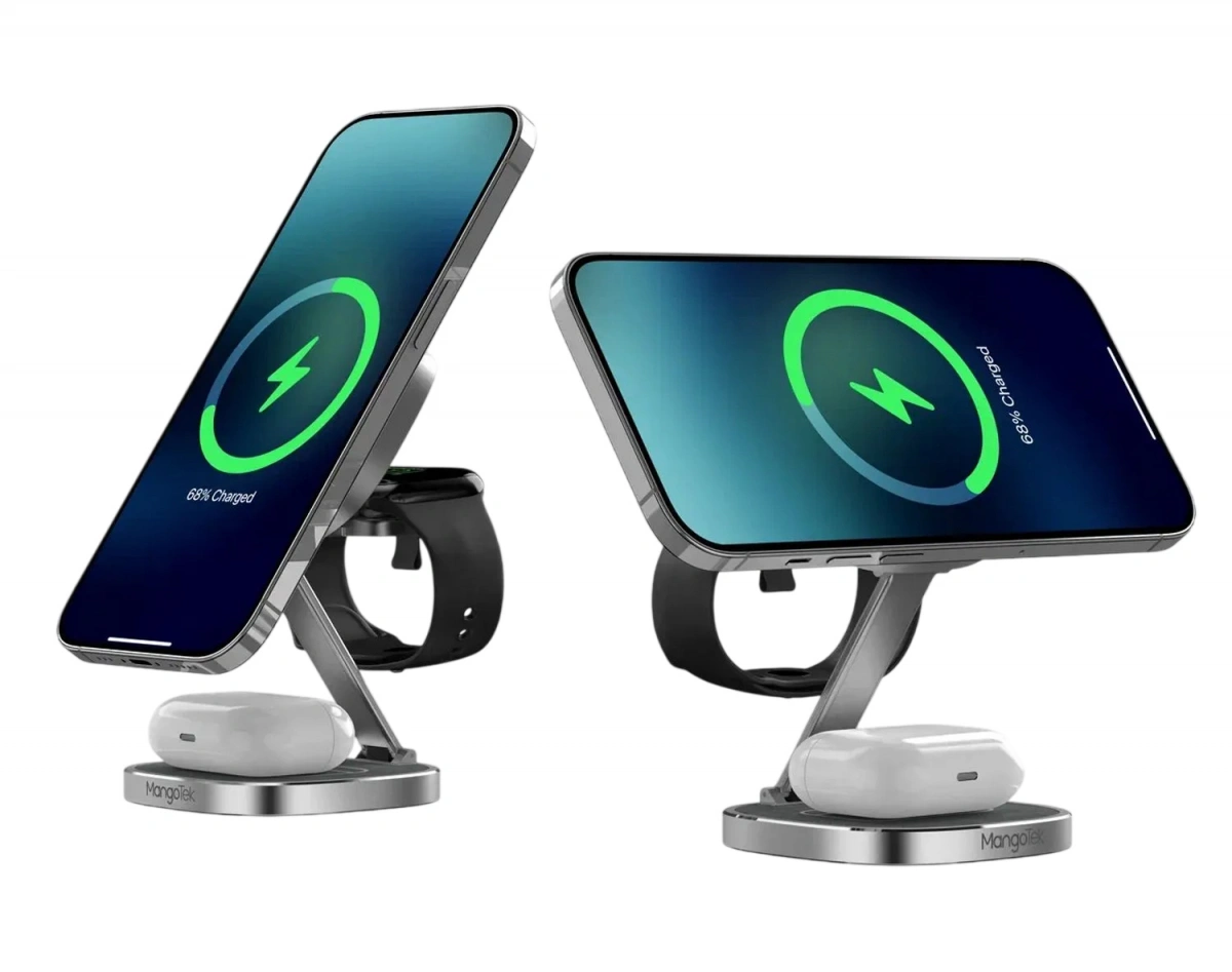Беспроводное зарядное устройство MangoTek WL031 (3 в 1), Серебро. Фото 3