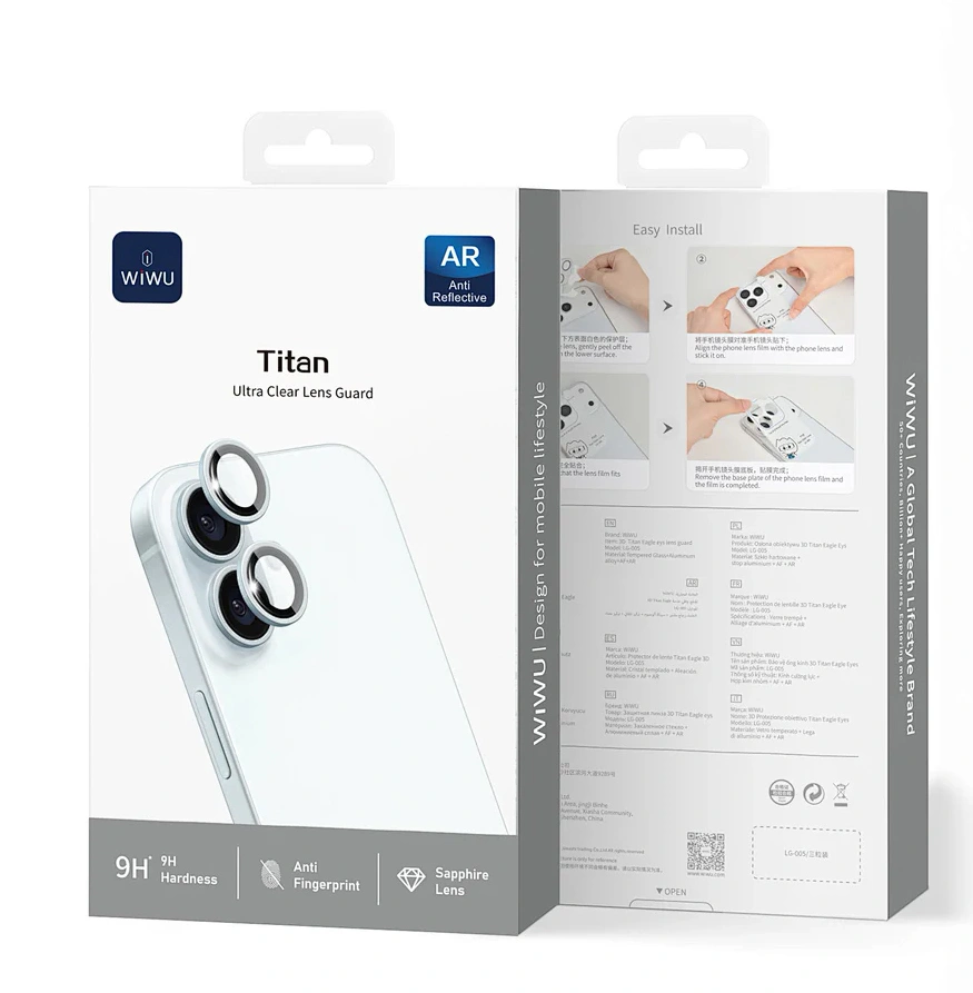 Защитное стекло на камеру Wiwu для iPhone 17/16/16 Plus Titan Ultra Clear Lens Guard, Серое. Фото 1