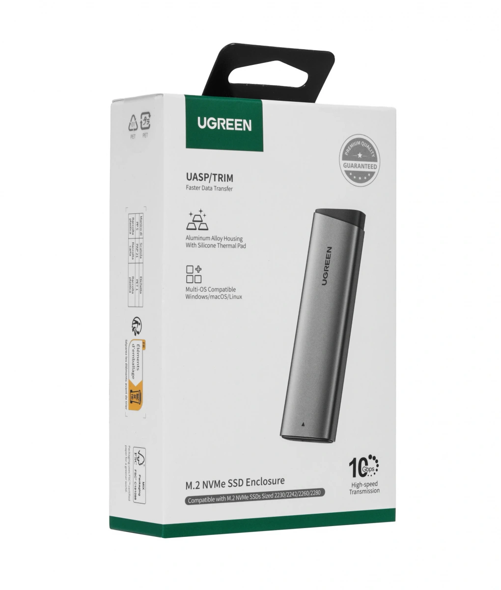 Корпус SSD Ugreen CM767 M.2NVME с кабелем USB-C-USB-C, 10 Гбит/с, Серый. Фото 5