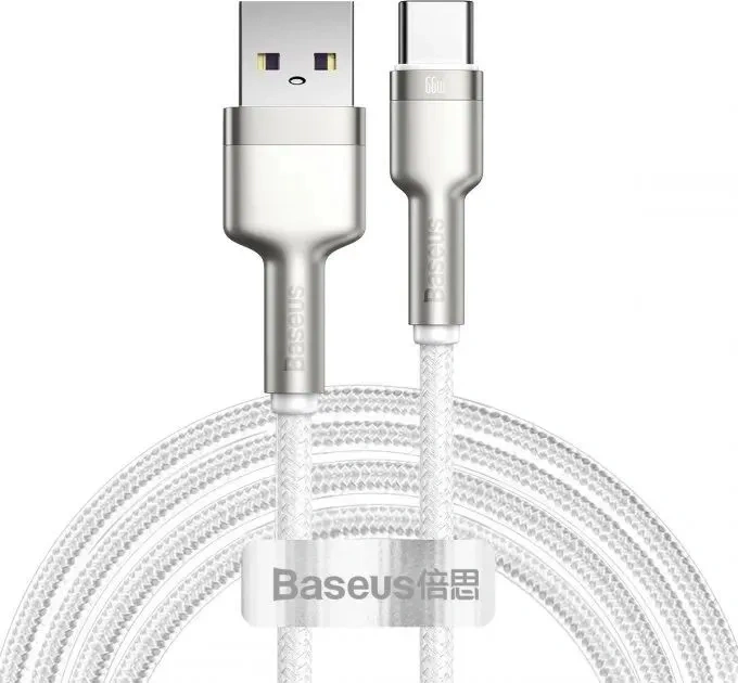 Кабель Baseus Cafule Series Metal Data Cable USB to Type-C 66Вт 2м, Белый (CAKF000202). Фото 1